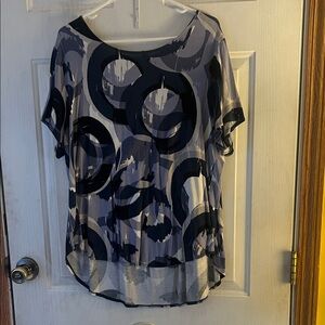 Alfani Abstract Circle Blouse - Black, Gray, White